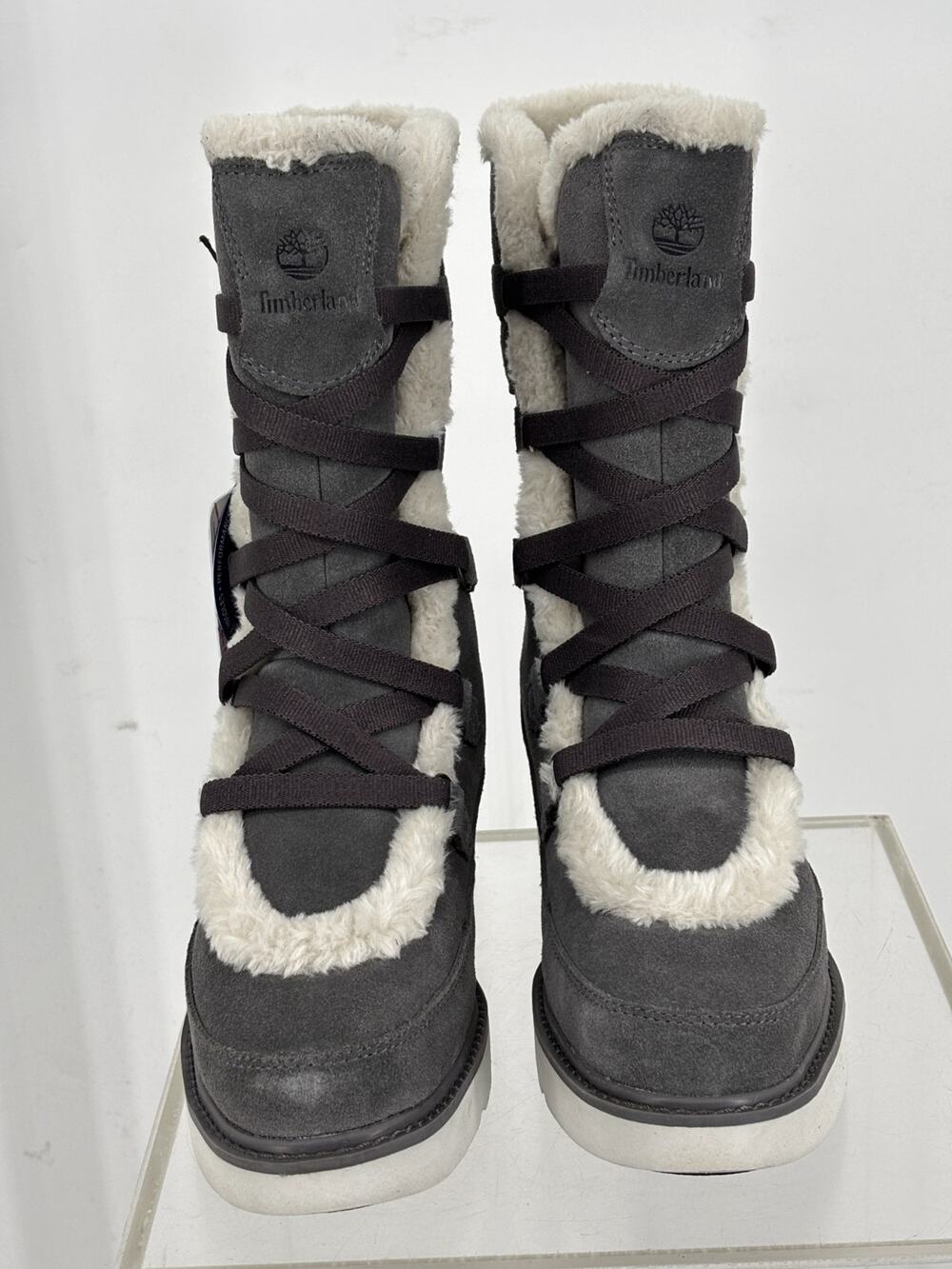 Timberland Kenniston Muk Tall Winter Boots Women 7 Gray Suede Faux Fur Lined NEW